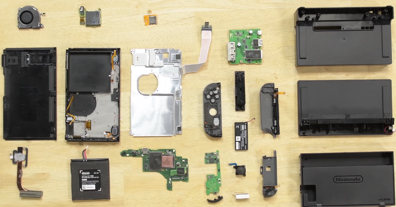 Everything inside a Nintendo Switch. Image credit: iFixit.